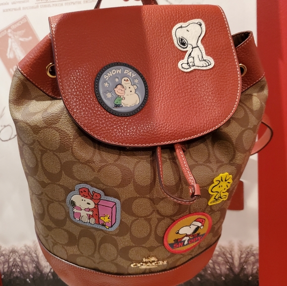 Coach Peanuts Dempsey Drawstring Backpack Bag (Redwood) - Picture 10 of 16